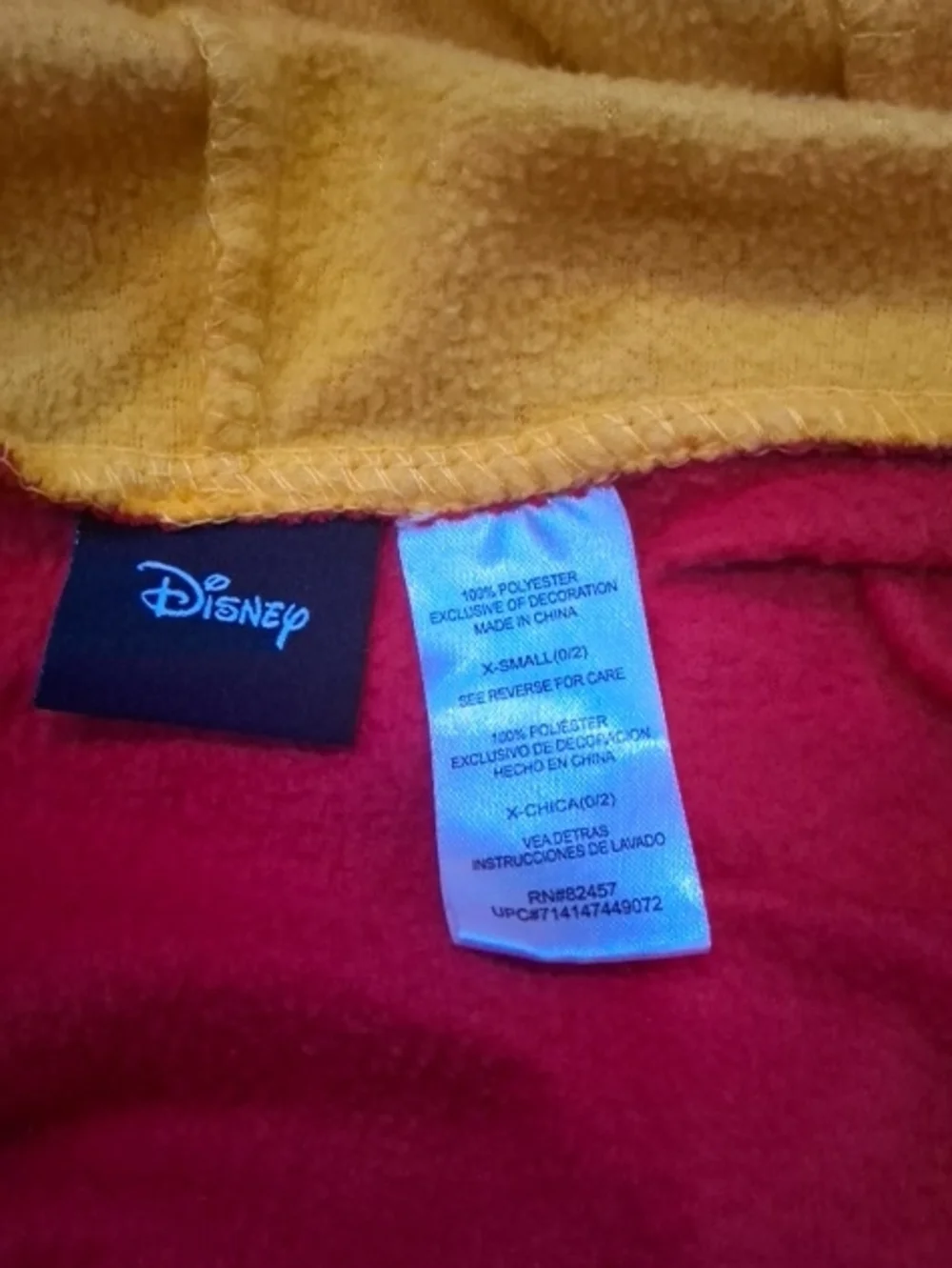 Disney Winnie the Pooh Yellow and Red Hooded Onesie Costume